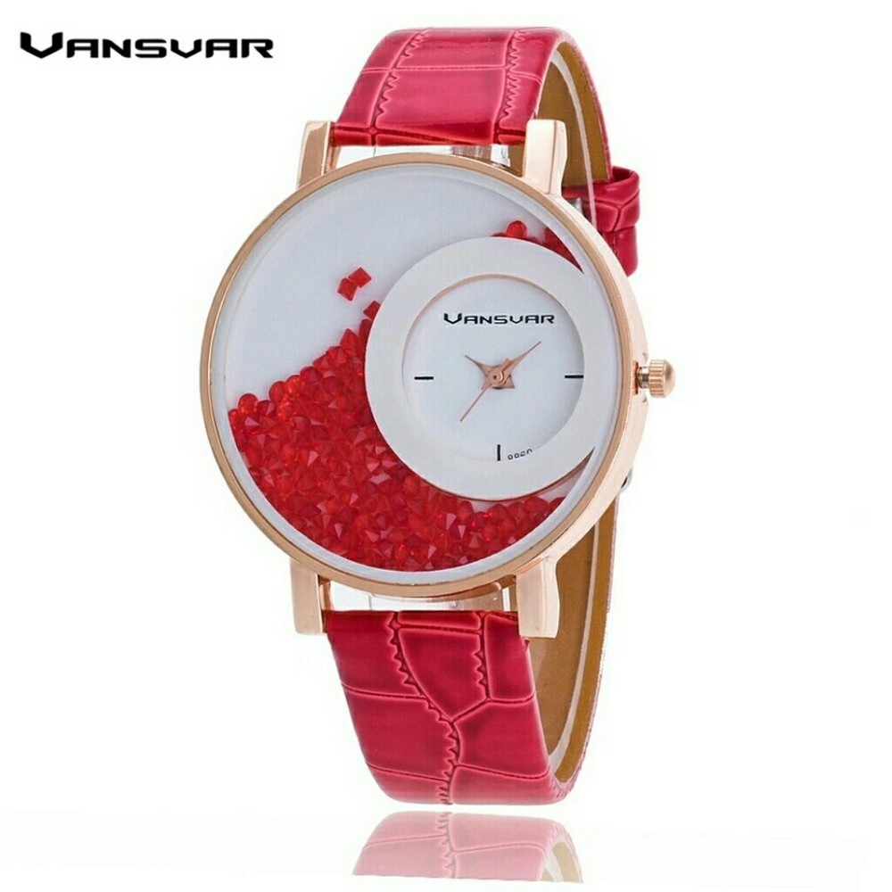 Fashion Leather Strap Women Rhinestone Watch Casua - Picture 1 of 2